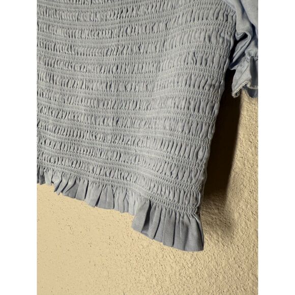 Katie J NYC Blue Smocked Top Girls Sz XL Puff Sleeve Square Neckline Cottagecore - Picture 3 of 8